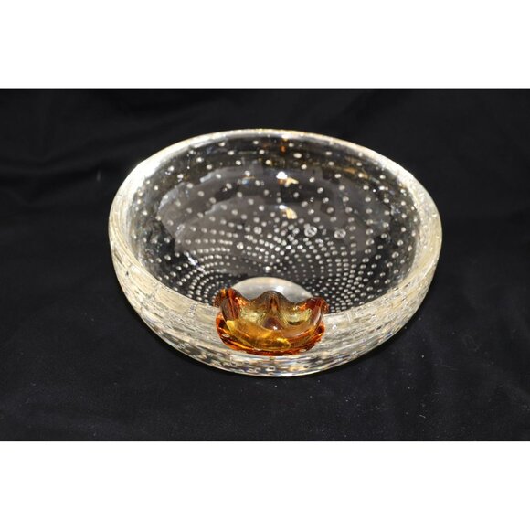 Vtg Mid Century Murano Italian Art Glass Two Cigarette Ashtray Dish Gold - Picture 3 of 8